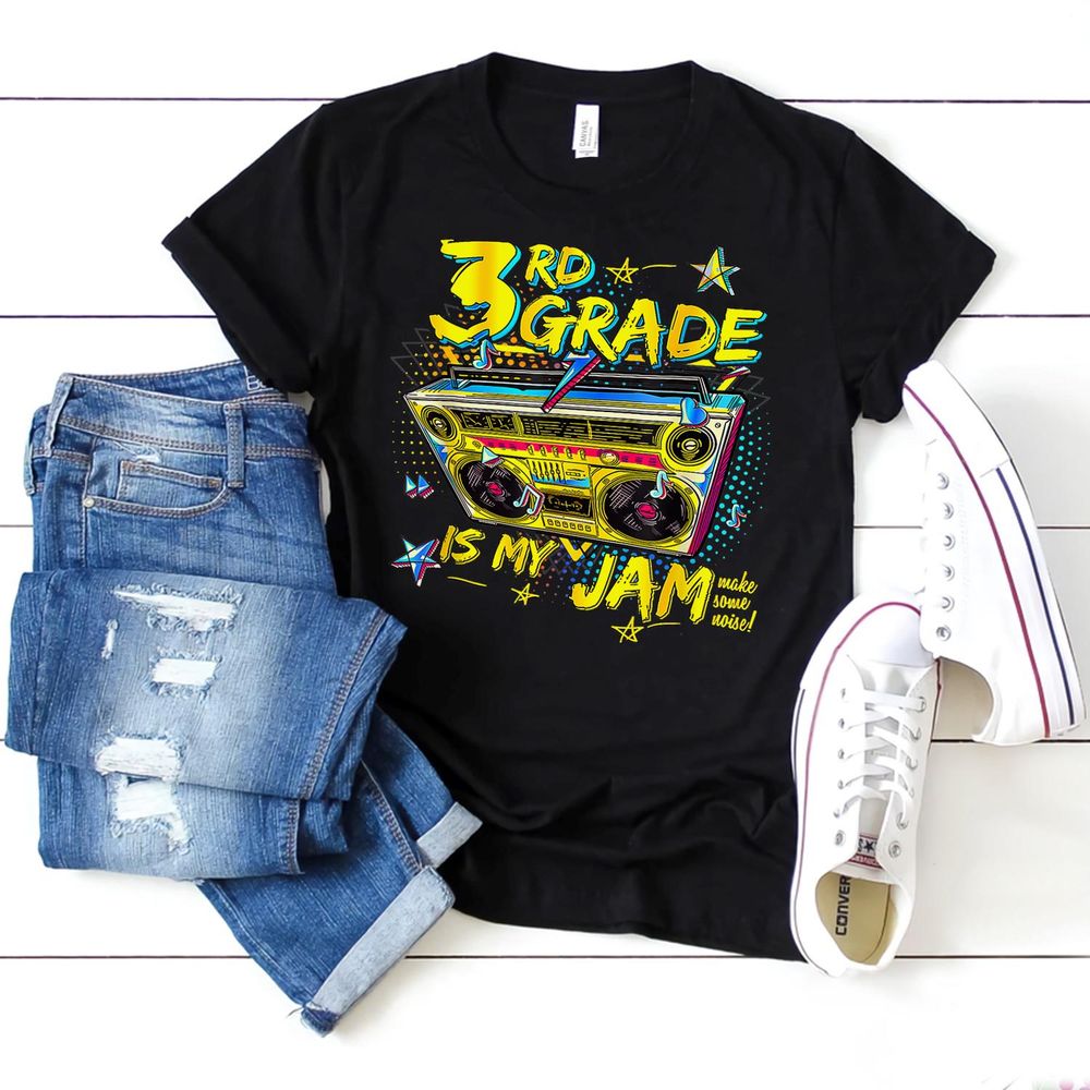 3rd Grade Is My Jam 80s Boombox Third Grade Back To School Shirt Unisex Standard T-Shirt black s