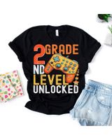 2nd Grade Level Unlocked Video Game Back To School Boys Shirt Unisex Standard T-Shirt black s