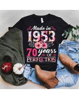 70 Year Old Made In 1953 Floral Flower 70th Birthday Womens Shirt Unisex Standard T-Shirt black s